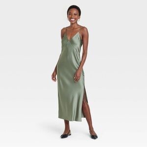 Satin Slip Dress in Sage Green